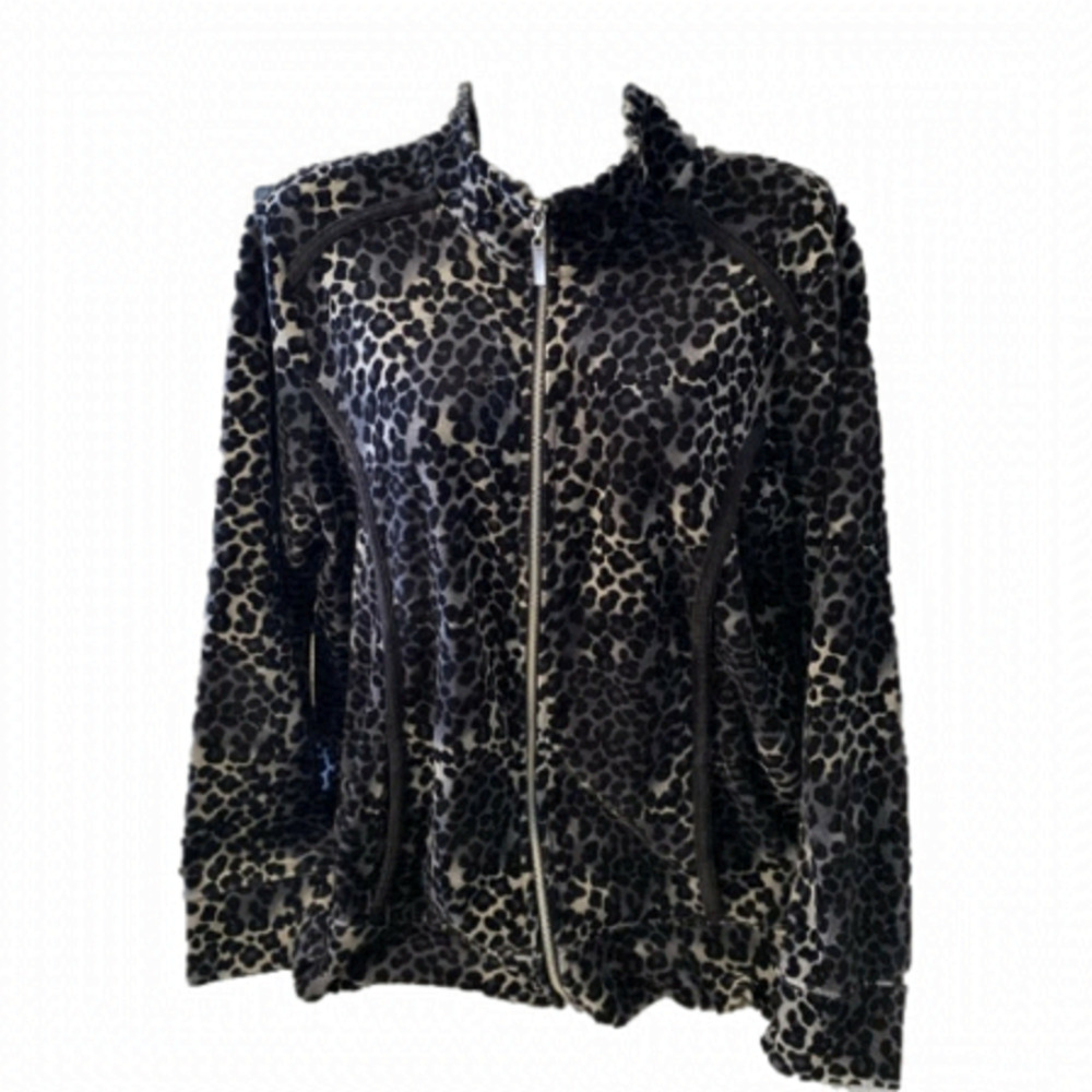 KAREN Scott  Sport Petites Full Zip Up Leopard Print Jacket (PL)